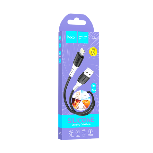 Кабель HOCO X82 USB (m)-Lightning (m) 1.0м 2.4A силикон черный (1/31/310)