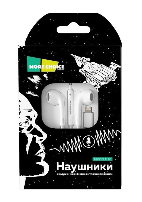 Наушники вставные MORE CHOICE G13i с микр. регулировка громкости Lightning (m) белый