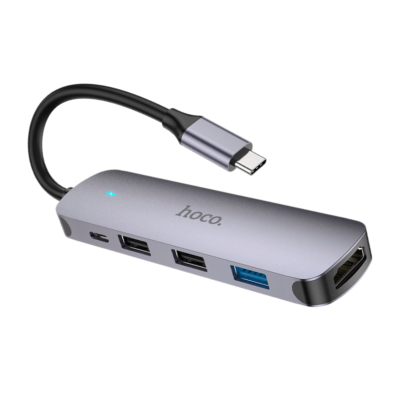 USB-Хаб HOCO HB27 3USB/Type-C/HDMI Type-C (m) USB3.0 серый (1/18/180)