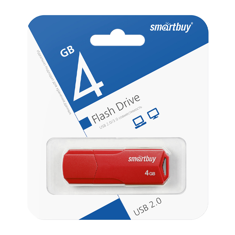Флеш-накопитель Smartbuy Clue 4GB USB2.0 пластик красный