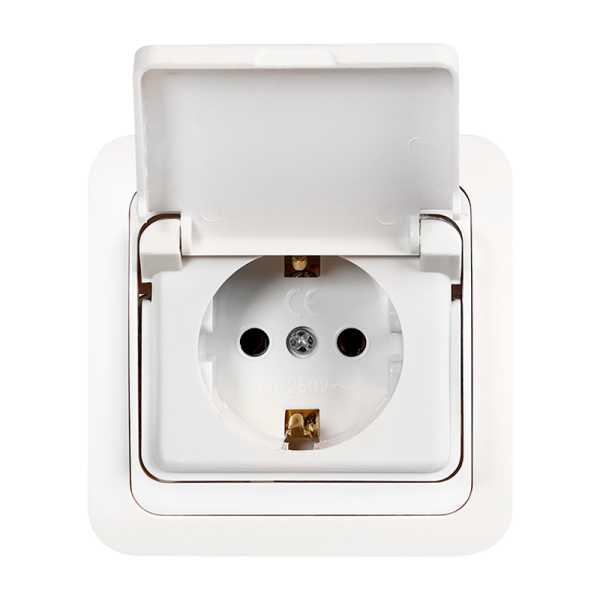 Розетка Smartbuy 1-местная с заземлением и крышкой 16А белая, керамика "Марс"