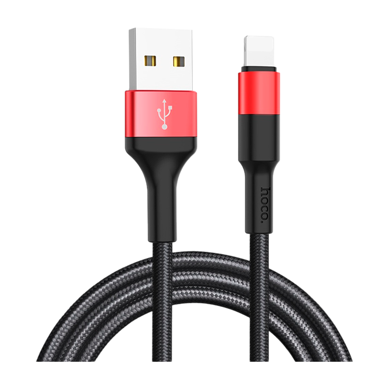 Кабель HOCO X26 USB (m)-Lightning (m) 1.0м 2.0A нейлон черный красный (1/30/300)
