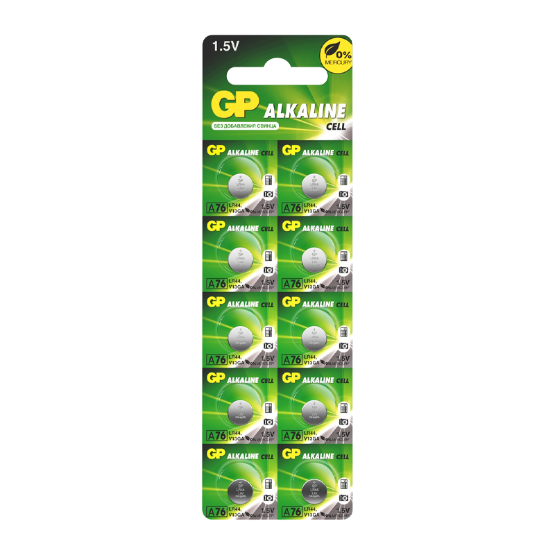 Батарейка GP G13/LR1154/LR44/357A/A76 BL10 Alkaline 1.5V отрывные (10/250/5000)