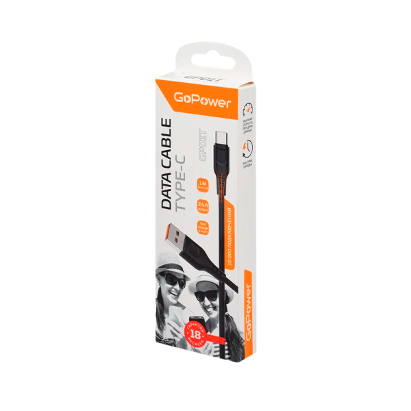 Кабель GoPower GP01T USB (m)-Type-C (m) 1.0м 2.4A ПВХ черный (1/200/800)