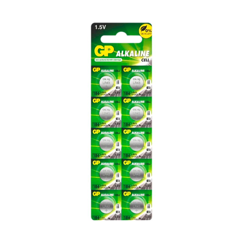 Батарейка GP G12/LR1142/LR43/386A/186 BL10 Alkaline 1.5V отрывные (10/250/5000)
