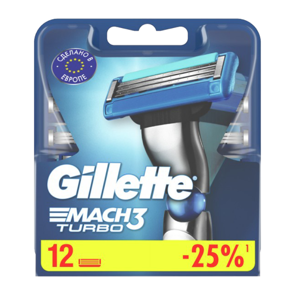 Сменные кассеты Gillette MACH3 TURBO 3 лезвия 12шт. (цена за 1 шт) (12/120)