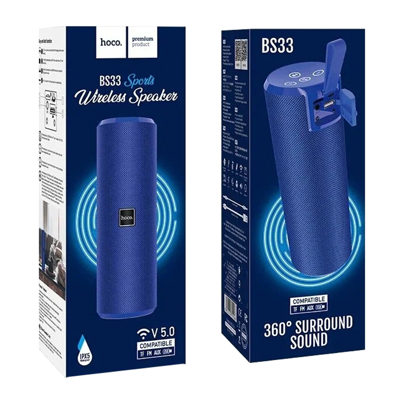 Портативная колонка HOCO BS33 bluetooth 5.0 IPX5 microSD синий (1/30)