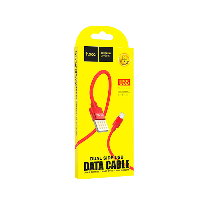Кабель HOCO U55 USB (m)-microUSB (m) 1.2м 2.4A ткань красный (1/25/250)