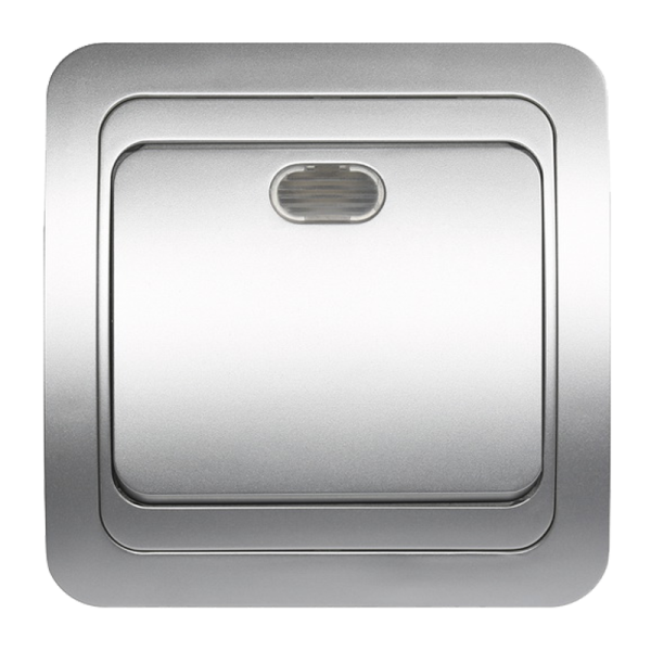 Выключатель SmartBuy 1-клавишный с индикатором 10А серебро "Марс"