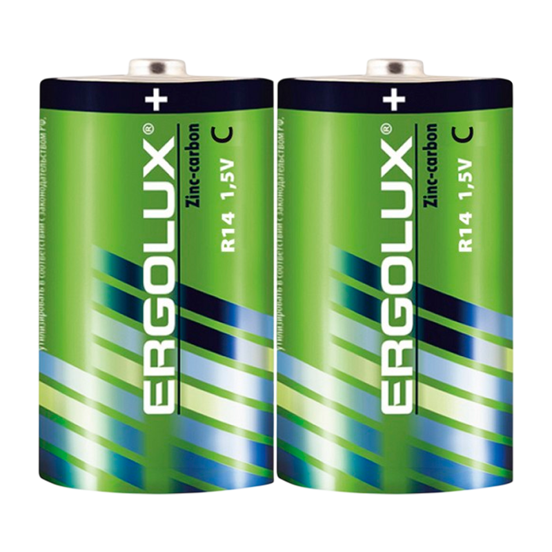 Батарейка Ergolux R14 C Shrink 2 Heavy Duty 1.5V (2/12/288)