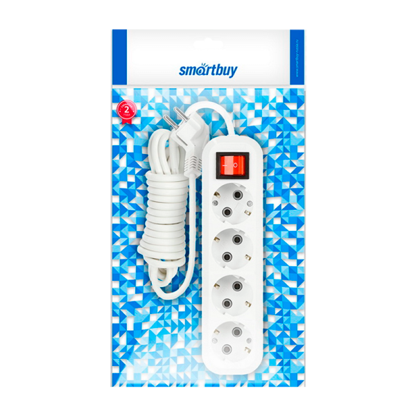 Удлинитель Smartbuy 4р.С/З 16A 2.0м с выкл. ПВС 3x1мм² белый (1/40)