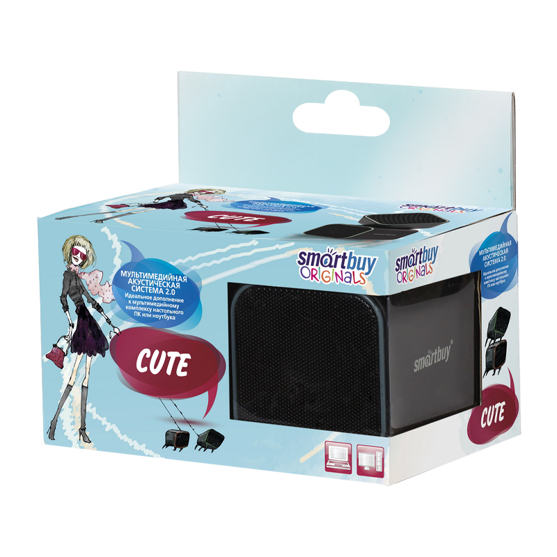 Колонки 2.0 Smartbuy CUTE 6W USB+Jack 3.5мм черный серый (1/60)