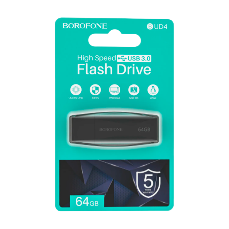 Флеш-накопитель Borofone Wonder BUD4 64GB USB3.0 пластик черный (1/40)