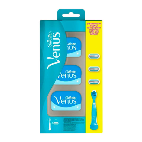 Бритва Gillette VENUS 3 лезвия 3 кассеты прорезиненная ручка плавающая головка (1/6)