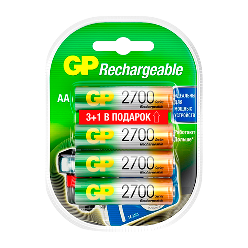 Аккумулятор бытовой GP HR6 AA BL3+1 NI-MH 2700mAh в бумажной упаковке (4/32/320) R