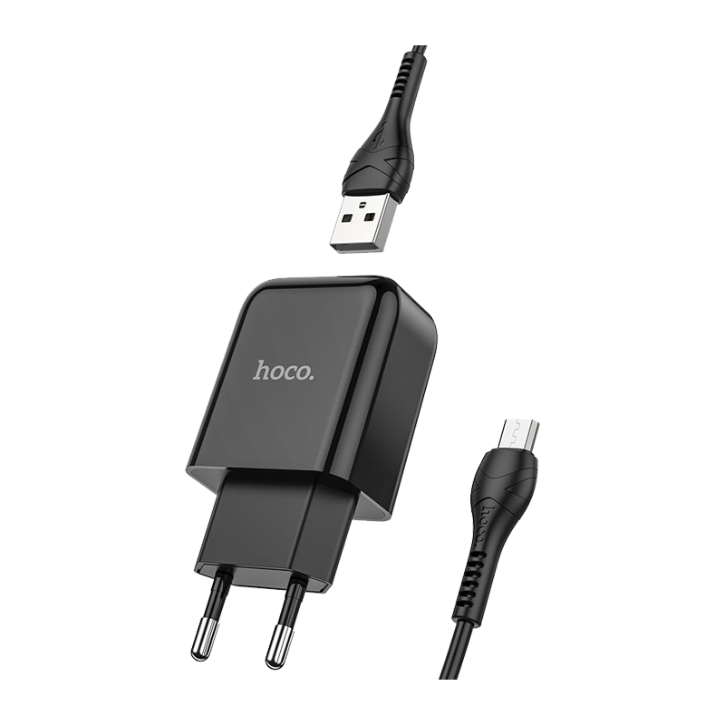 Сетевое З/У HOCO N2 1USB 2.0A с кабелем microUSB черный (1/13/130)