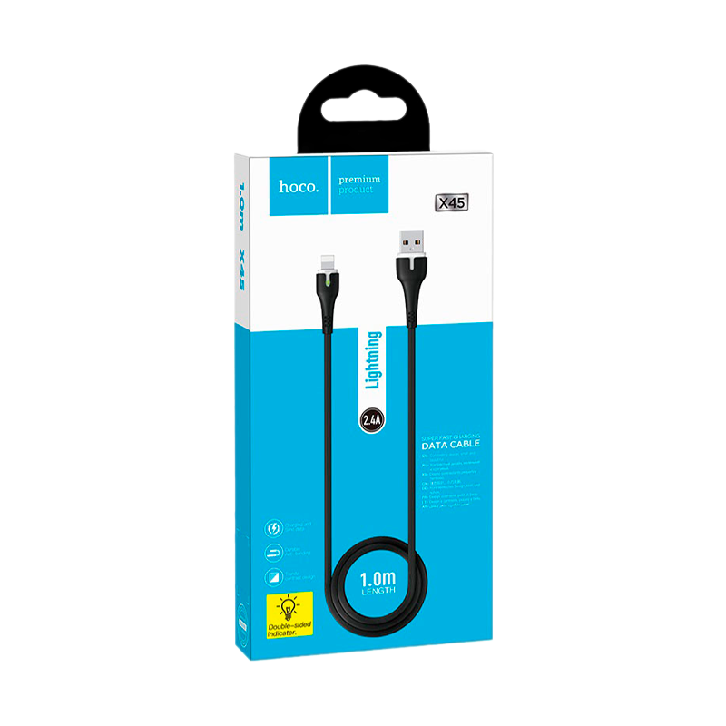 Кабель HOCO X45 USB (m)-Lightning (m) 1.0м 2.4A силикон черный (1/22/220)