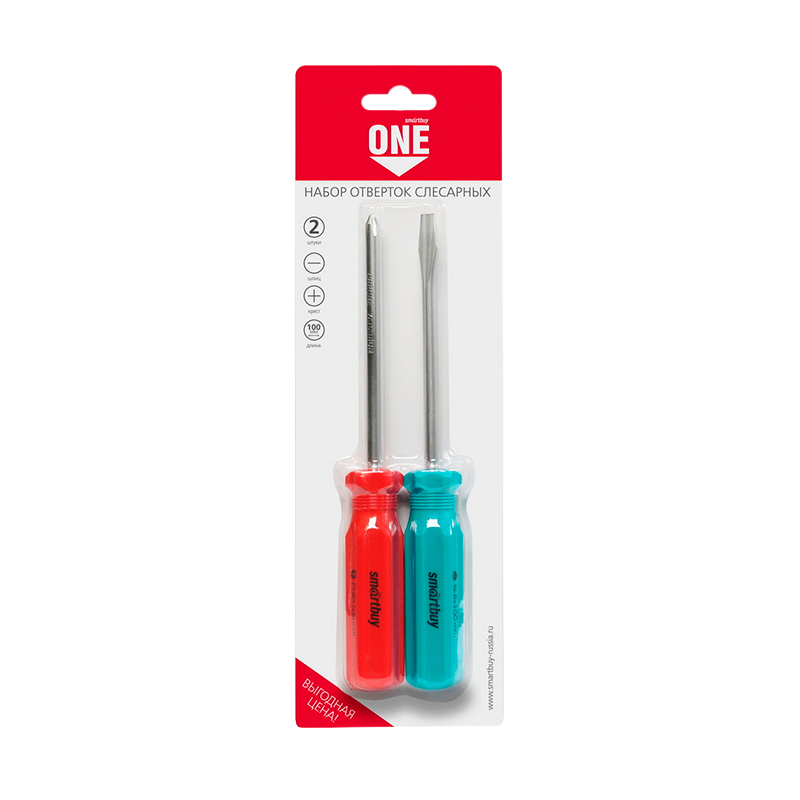 Набор отверток 2 шт, крестовые и шлицевые, PH2x100, SL6x100, CR-V, Smartbuy One Tools/60