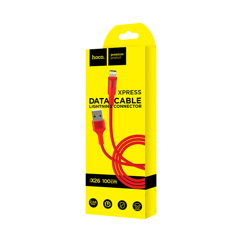 Кабель HOCO X26 USB (m)-Lightning (m) 1.0м 2.0A нейлон красный (1/30/300)