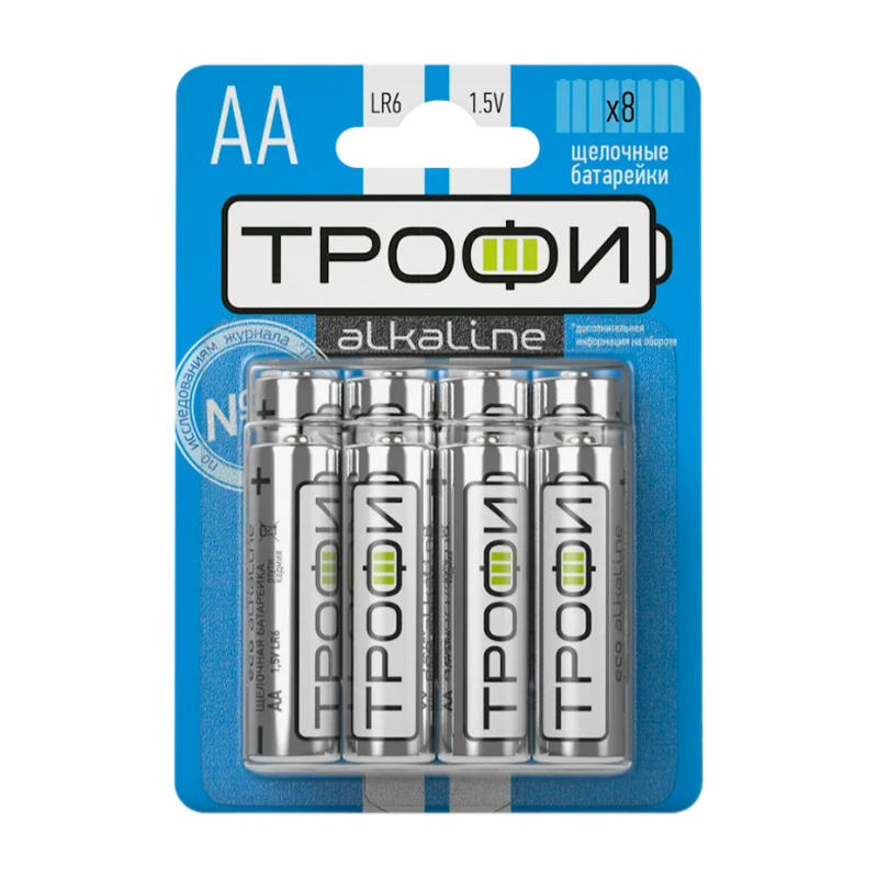 Батарейка Трофи LR6 AA BL8 Alkaline 1.5V (8/80/640/15360)