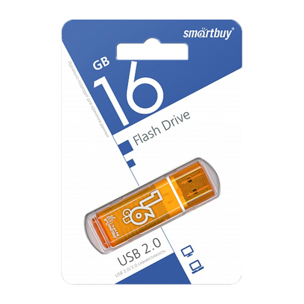 Флеш-накопитель Smartbuy Glossy 16GB USB2.0 пластик оранжевый