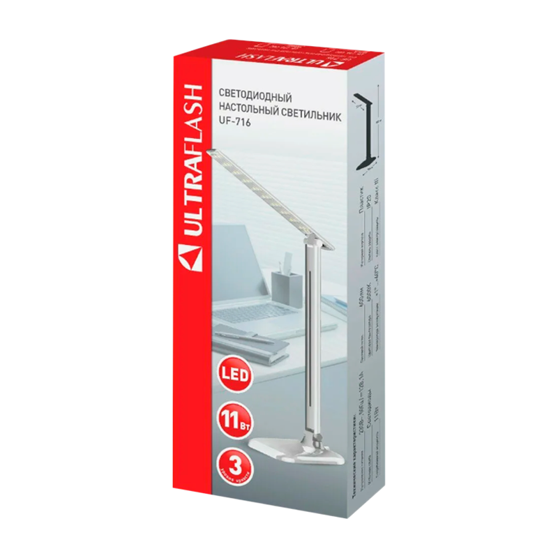 Светильник настольный Ultraflash UF-716 11W 220V 1LED на основании сенс. 3 ур.ярк. белый (1/22)