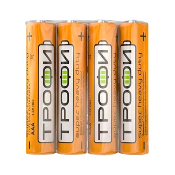 Батарейка Трофи Super R03 AAA Shrink 4 Heavy Duty 1.5V (4/60/1200/72000)