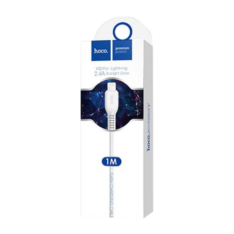 Кабель HOCO X20 USB (m)-Lightning (m) 1.0м 2.4A ПВХ белый (1/30/300)