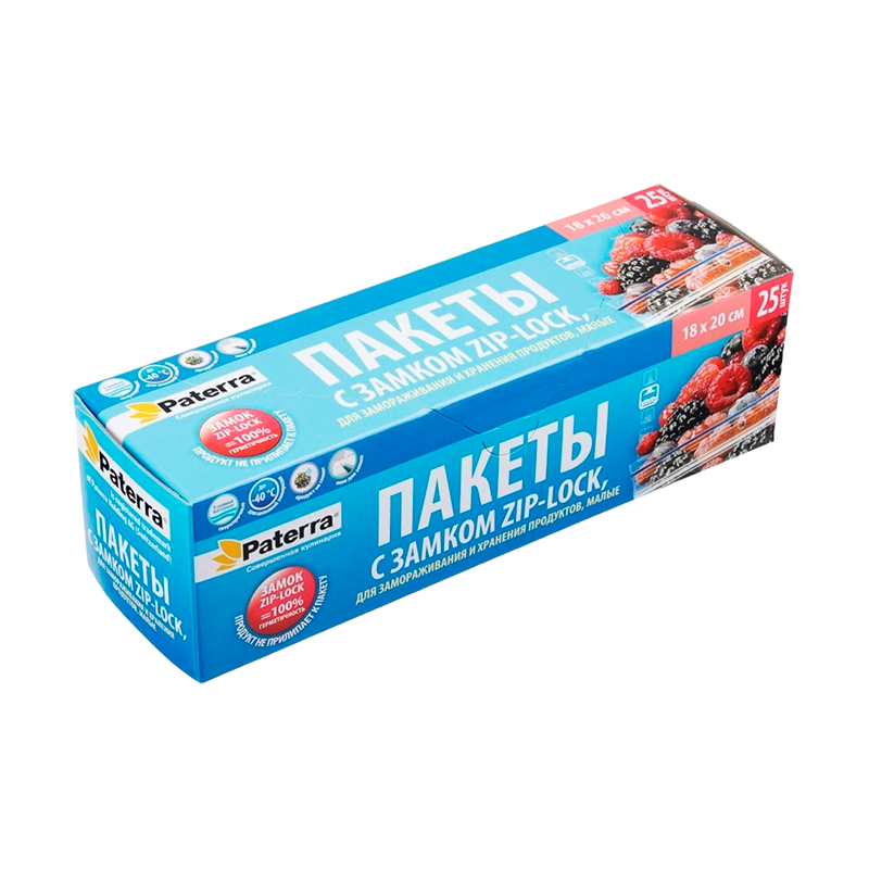 Пакет для заморозки Paterra 20см x 18см ПВД 40мкм с замком 25шт. (1/24)