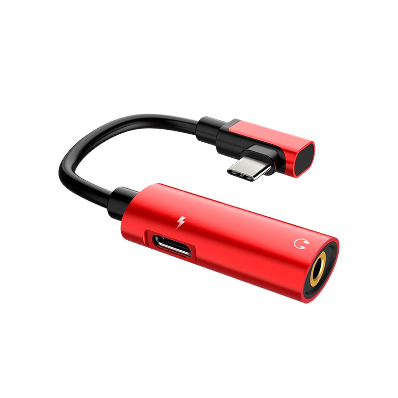 Переходник AUX HOCO LS19 Jack 3.5mm (f)-Type-C (m)/Type-C (f) силикон красный (1/20/160)