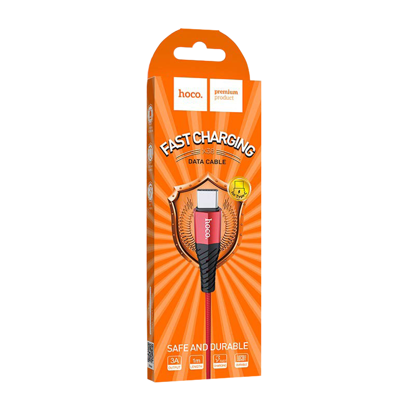 Кабель HOCO X38 USB (m)-Type-C (m) 1.0м 2.4A нейлон красный (1/30/300)