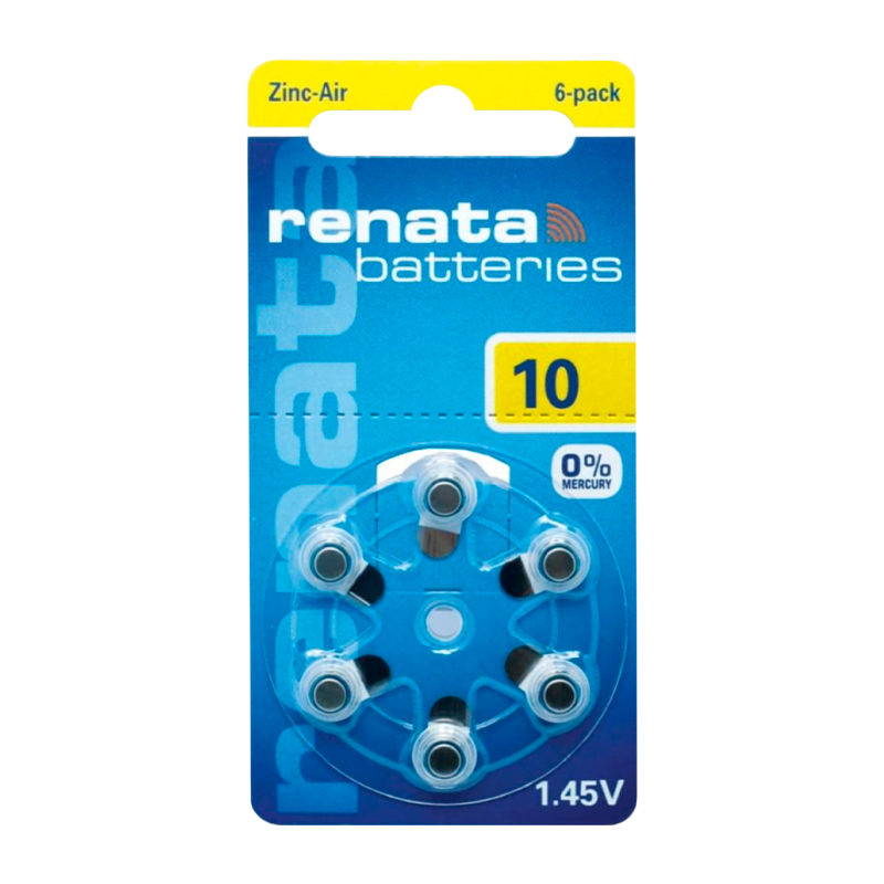 Батарейка Renata ZA10 BL6 Zinc Air 1.45V (Новая упаковка) (6/60/600/6000)