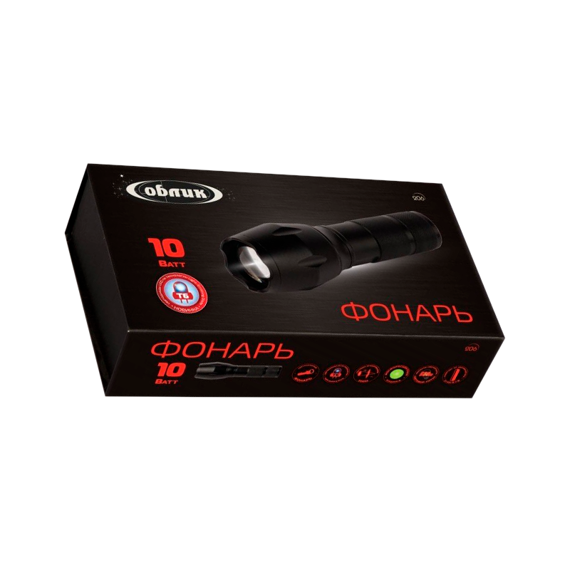 Фонарь универсальный Облик 206 10W 1LED от батареек 3 режима+ZOOM черный