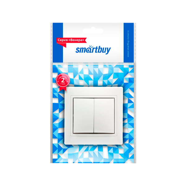 Выключатель Smartbuy 2-клавишный 10А белый, керамика "Венера"