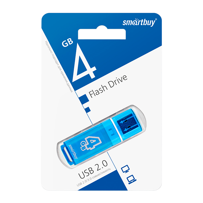 Флеш-накопитель Smartbuy Glossy 4GB USB2.0 пластик синий