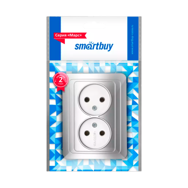 Розетка Smartbuy 2-местная без заземления 10А серебро "Марс"