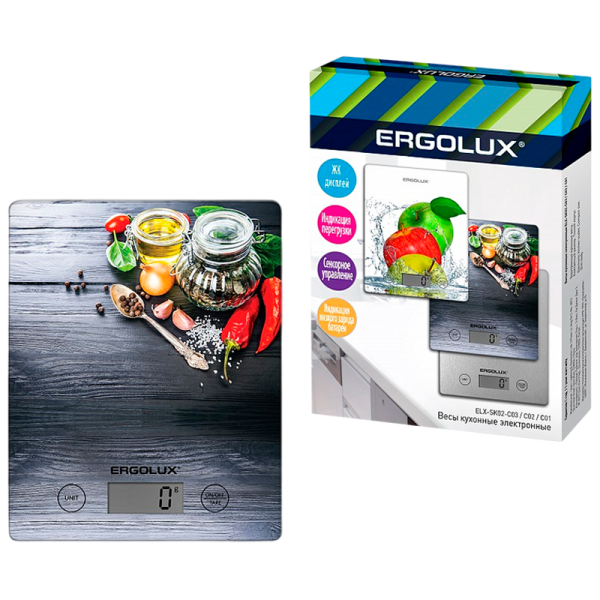 Весы кухонные Ergolux ELX-SK02-C02 электронные 5кг ассорти (1/20)