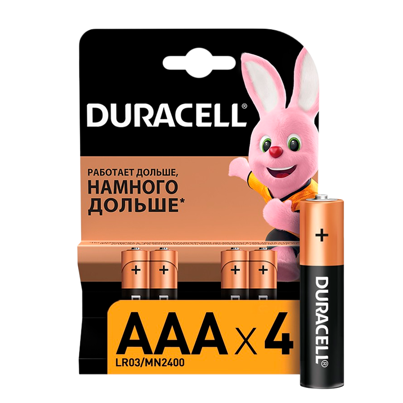Батарейка Duracell Basic LR03 AAA BL4 Alkaline 1.5V (4/40/48/192/29184)
