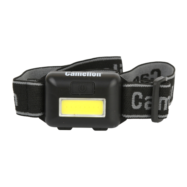 Фонарь налобный Camelion LED5355 1LED+COB от батареек IPX4 черный (1/10/100)