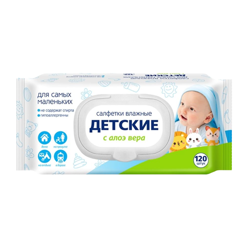 Салфетка СВЕТОФОР детские влажные с Алоэ Вера 120шт. (1/20)