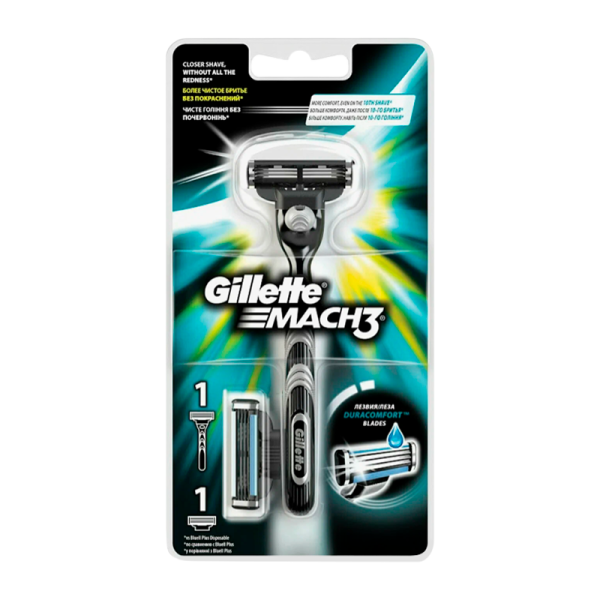 Бритва Gillette MACH3 3 лезвия 2 кассеты Shrink 2 прорезиненная ручка плавающая головка (2/20)