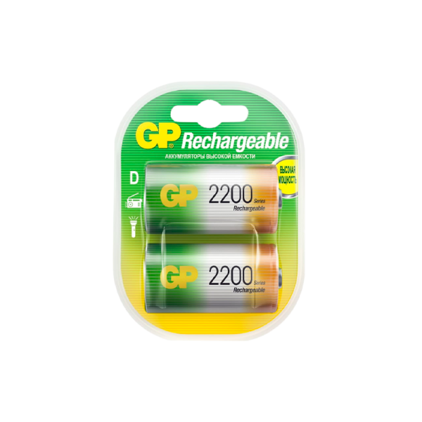 Аккумулятор бытовой GP HR20 D BL2 NI-MH 2200mAh в пластиковой упаковке (2/12/72)