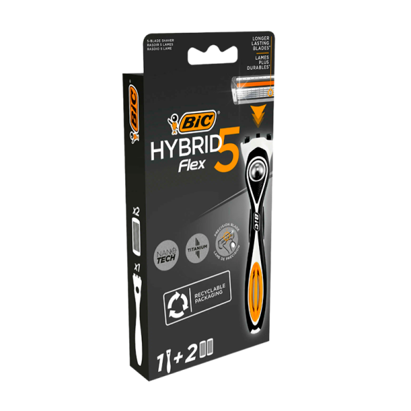 Бритва BIC "Flex 5 Hybrid" 5 лезвий 2 кассеты прорезиненная ручка (1/10)
