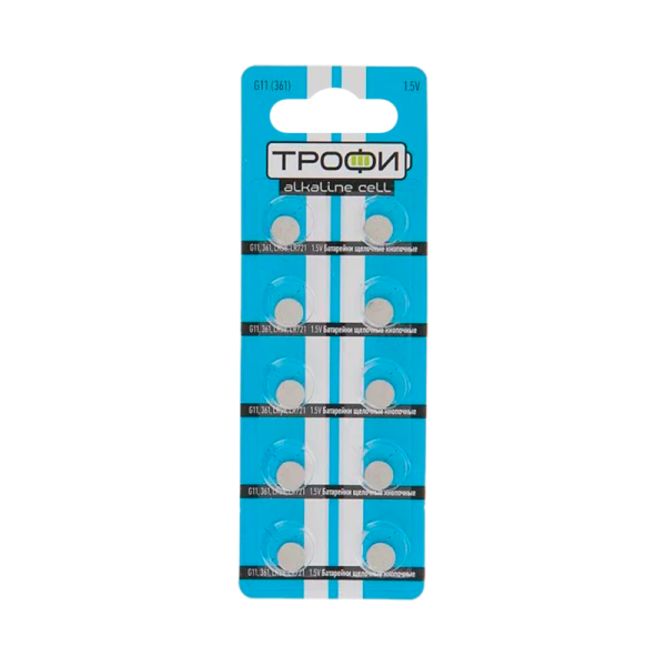Батарейка Трофи G11/LR721/LR58/362A/162 BL10 Alkaline 1.55V (10/200/1600)