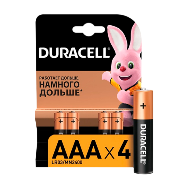 Батарейка Duracell Basic LR03 AAA BL4 Alkaline 1.5V (4/40/48/192/29184)