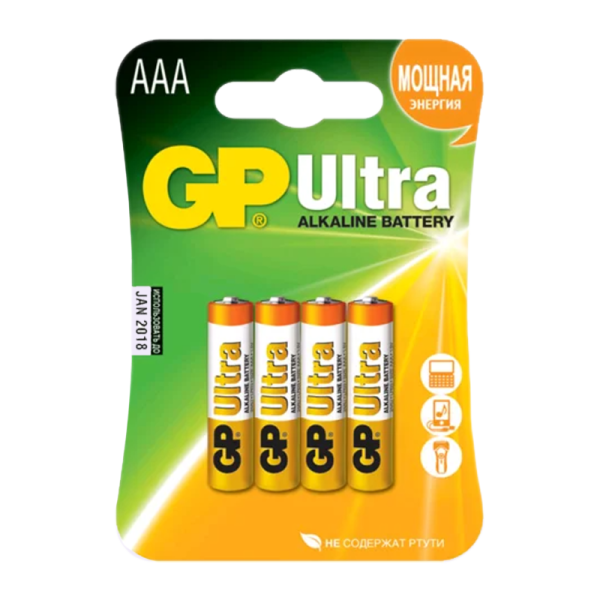 Батарейка GP ULTRA LR03 AAA BL4 Alkaline 1.5V (4/40/320) R