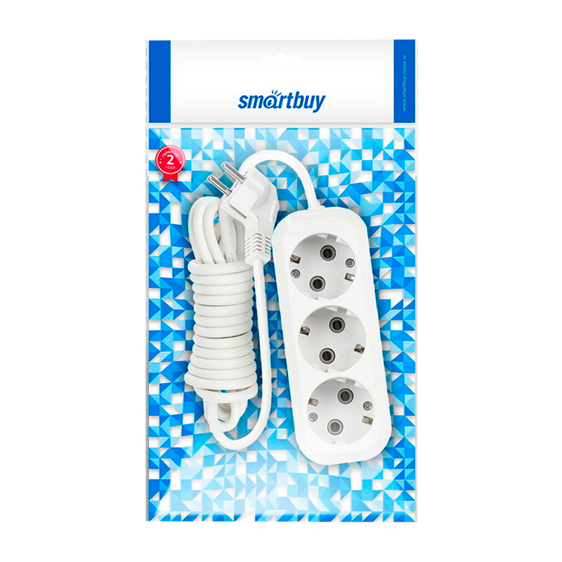 Удлинитель Smartbuy 3р.С/З 16A 2.0м ПВС 3x1мм² белый (1/40)