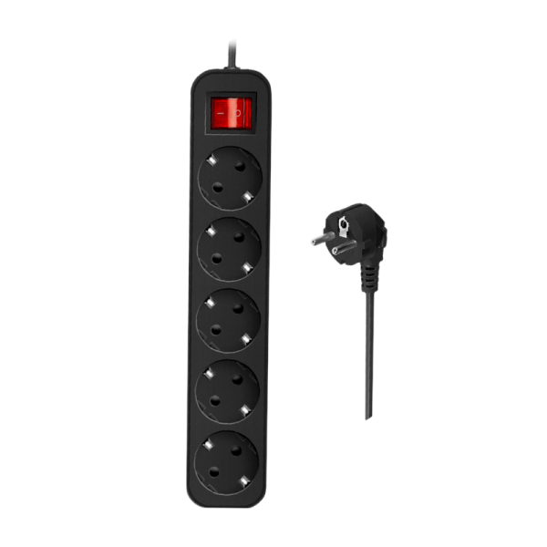 Удлинитель Defender G530 5р.С/З 10A 3.0м с выкл. черный (1/45)