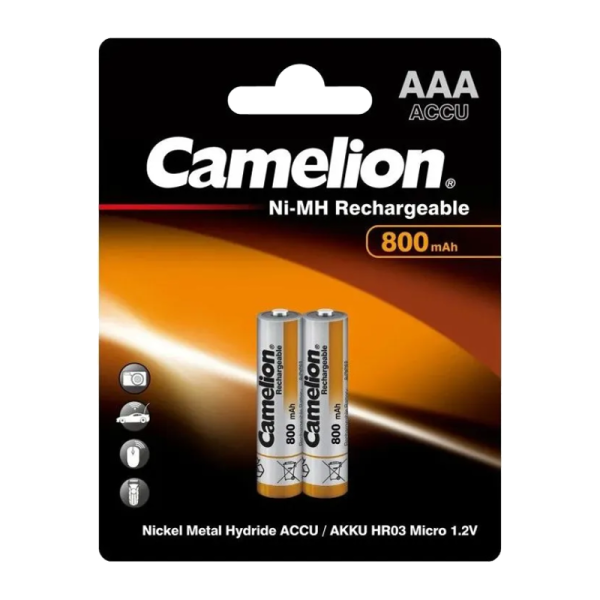 Аккумулятор бытовой Camelion HR03 AAA BL2 NI-MH 800mAh (2/24/480)