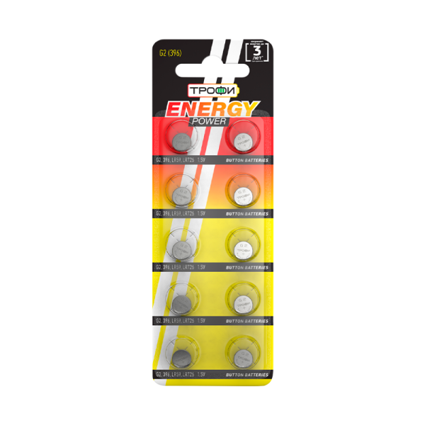 Батарейка Трофи G2/LR726/LR59/396A/196 BL10 Alkaline 1.55V (10/200/1600)